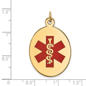 14k 31x22mm Oval Red Enameled Medical Jewelry Pendant — alternate view