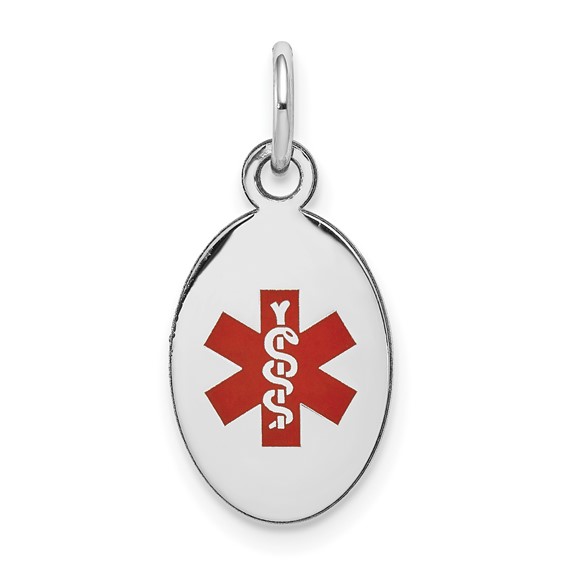 14K White Gold Medical Alert Charm with Red Enamel | Star of Life Engraved ID | Charmed Medical Jewelry