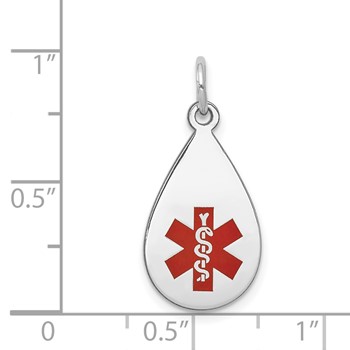 14k White Gold 20x11.5mm Teardrop Red Enameled Medical Jewelry Pendant — alternate view