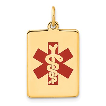 10k Red Enamel Medical Jewelry Pendant