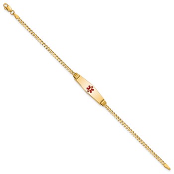 14K Medical Solid Chain/Solid Plate 24x7mm Soft Diamond Shape Centered Red Enamel Curb Link 7 inch ID Bracelet — alternate view