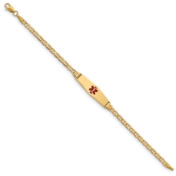 14K Medical Solid Chain/Solid Plate 25x7mm Soft Diamond Shape Centered Red Enamel Anchor Link 7 inch ID Bracelet — alternate view