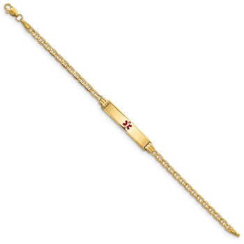 14K Medical Solid Chain/Solid Plate 26x5mm Centered Red Enamel Anchor Link 7 inch ID Bracelet — alternate view