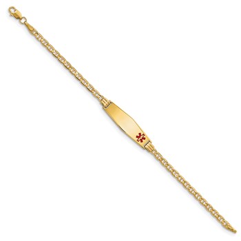 14K Medical Solid Chain/Solid Plate 26x7mm Soft Diamond Shape Off-Center Red Enamel Anchor Link 7 inch ID Bracelet — alternate view