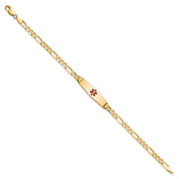 14K Medical Solid Chain/Solid Plate 24x7mm Soft Diamond Shape Centered Red Enamel Figaro Link 7 inch ID Bracelet — alternate view