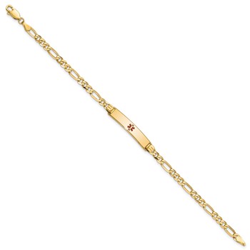 14K Medical Solid Chain/Solid Plate 26x5mm Centered Red Enamel Figaro Link 7 inch ID Bracelet — alternate view