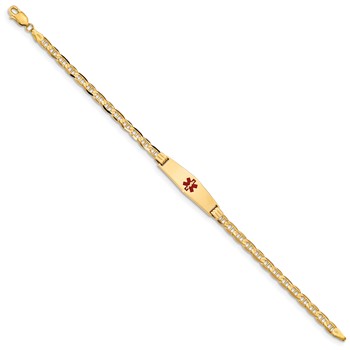 14K Medical Soft Diamond Shape Red Enamel Anchor Link ID Bracelet — alternate view