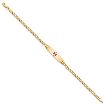 14K Medical Semi-Solid Chain/Solid Plate 26x7mm Soft Diamond Shape Centered Red Enamel Cuban Link 7 inch ID Bracelet — alternate view
