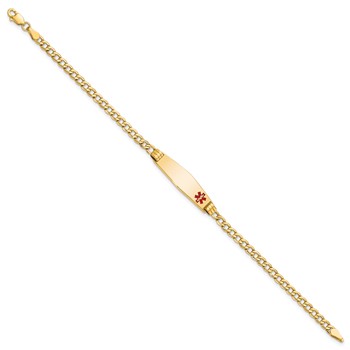 14K Medical Semi-Solid Chain/Solid Plate 26x7mm Soft Diamond Shape Off-Center Red Enamel Cuban Link 7 inch ID Bracelet — alternate view