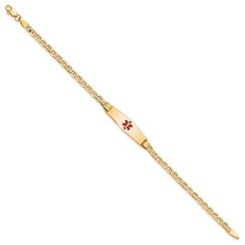 14K Medical Semi-Solid Chain/Solid Plate 26x7mm Soft Diamond Shape Centered Red Enamel Anchor Link 7 inch ID Bracelet — alternate view