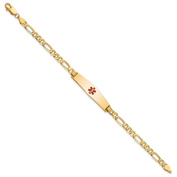 14K Medical Solid Chain/Solid Plate Soft Diamond Shape 33x8mm Centered Red Enamel Flat Figaro Link 7 inch ID Bracelet — alternate view
