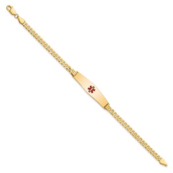 14K Medical Solid Chain/Solid Plate Soft Diamond Shape 33x8mm Centered Red Enamel Flat Curb Link 7 inch ID Bracelet — alternate view