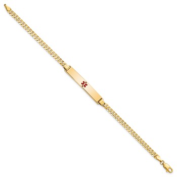 14K Medical Solid Chain/Solid Plate 34x6mm Centered Red Enamel Flat Curb Link 8 inch ID Bracelet — alternate view