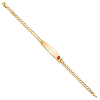 14K Medical Semi-Solid Chain/Solid Plate Soft Diamond Shape 34x8mm Off-Center Red Enamel Curb Link 8 inch ID Bracelet — alternate view