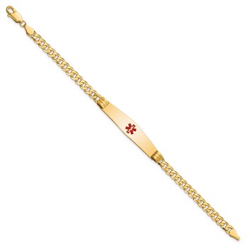14K Medical Solid Chain/Solid Plate Soft Diamond Shape 36x9mm Centered Red Enamel Curb Link 8 inch ID Bracelet — alternate view