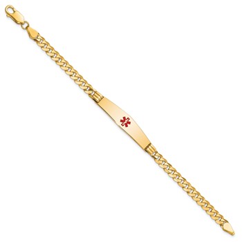 14K Medical Solid Chain/Solid Plate Soft Diamond Shape 36x9mm Centered Red Enamel Curb Link 7 inch ID Bracelet — alternate view
