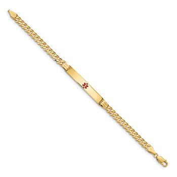 14K Medical Solid Chain/Solid Plate 37x6mm Centered Red Enamel Curb Link 8 inch ID Bracelet — alternate view
