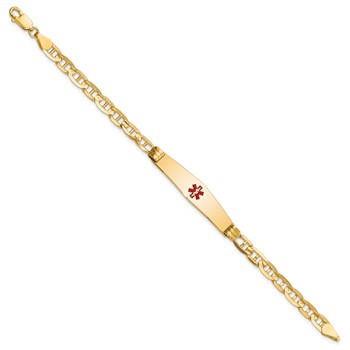14K Medical Solid Chain/Solid Plate Soft Diamond Shape 36x9mm Centered Red Enamel Anchor Link 8 inch ID Bracelet — alternate view