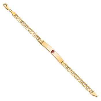 14K Medical Solid Chain/Solid Plate 37x6mm Centered Red Enamel Anchor Link 8 inch ID Bracelet — alternate view