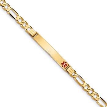 14K Medical Red Enamel Figaro ID Bracelet