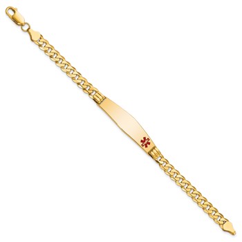 14K Medical Solid Chain/Solid Plate Soft Diamond Shape 38x9mm Off-Center Red Enamel Curb Link 7 inch ID Bracelet — alternate view