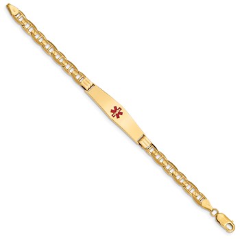 14K Medical Soft Diamond Shape Red Enamel Anchor Link ID Bracelet — alternate view