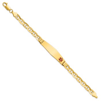 14K Medical Solid Chain/Solid Plate Soft Diamond Shape 38x9mm Off-Center Red Enamel Anchor Link 8 inch ID Bracelet — alternate view