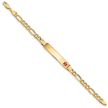 14K Semi-Solid Medical Red Enamel Figaro Link ID Bracelet — alternate view
