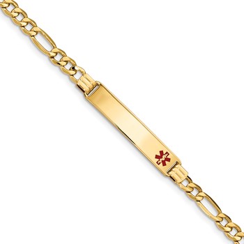 14K Semi-Solid Medical Red Enamel Figaro Link ID Bracelet