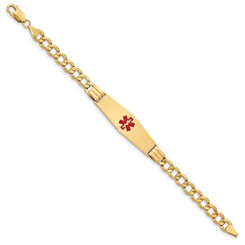 14K Semi-solid Medical Soft Diamond Shape Red Enamel Curb Link ID Bracelet — alternate view