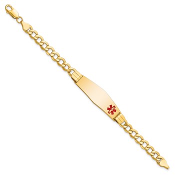 14K Medical Semi-Solid Chain/Solid Plate Soft Diamond Shape 40x12mm Off-Center Red Enamel Curb Link 8 inch ID Bracelet — alternate view