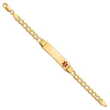 14K Medical Semi-solid Chain/Solid Plate 40x10mm Off-Center Red Enamel Curb Link 7 inch ID Bracelet — alternate view