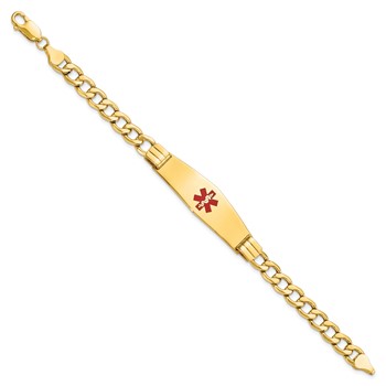14K Medical Semi-Solid Chain/Solid Plate Soft Diamond Shape 40x12mm Centered Red Enamel Curb Link 7 inch ID Bracelet — alternate view