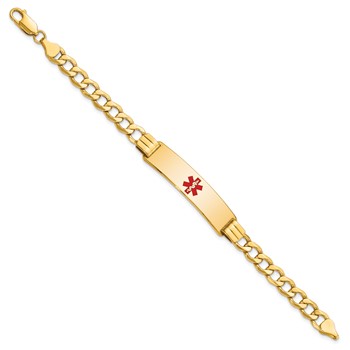 14K Medical Semi-Solid Chain/Solid Plate 40x10mm Centered Red Enamel Curb Link 8 inch ID Bracelet — alternate view