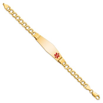 14K Medical Semi-Solid Chain/Solid Plate Soft Diamond Shape 40x12mm Off-Center Red Enamel Curb Link 8 inch ID Bracelet — alternate view
