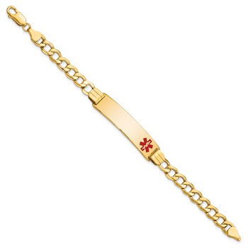 14K Medical Semi-solid Chain/Solid Plate 40x10mm Off-Center Red Enamel Curb Link 8 inch ID Bracelet — alternate view