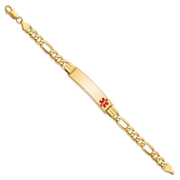 14K Medical Solid Chain/Solid Plate 40x10mm Off-Center Red Enamel Flat Figaro Link 7 inch ID Bracelet — alternate view