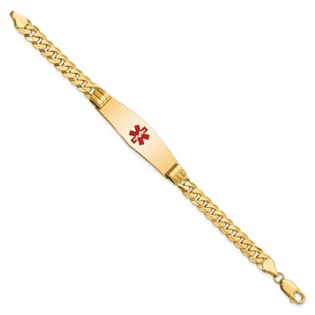 14K Medical Solid Chain/Solid Plate Soft Diamond Shape 40x12mm Centered Red Enamel Curb Link 7 inch ID Bracelet — alternate view