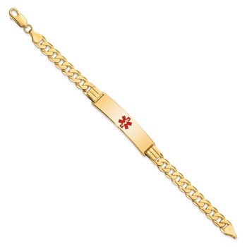 14K Medical Solid Chain/Solid Plate 40x10mm Centered Red Enamel Curb Link 8 inch ID Bracelet — alternate view