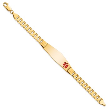 14K Medical Solid Chain/Solid Plate Soft Diamond Shape 39x12mm Off-Center Red Enamel Curb Link 7 inch ID Bracelet — alternate view