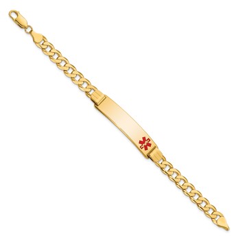 14K Medical Solid Chain/Solid Plate 40x10mm Off-Center Red Enamel Curb Link 7 inch ID Bracelet — alternate view