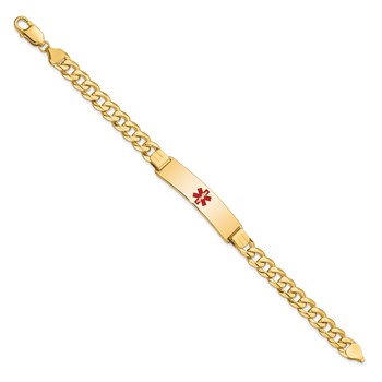 14K Medical Solid Chain/Solid Plate 40x10mm Centered Red Enamel Flat Curb Link 8 inch ID Bracelet — alternate view