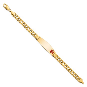 14K Medical Solid Chain/Solid Plate Soft Diamond Shape 39x12mm Off-Center Red Enamel Flat Curb Link 8 inch ID Bracelet — alternate view