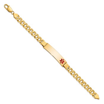 14K Medical Solid Chain/Solid Plate 40x10mm Off-Center Red Enamel Flat Curb Link 8 inch ID Bracelet — alternate view