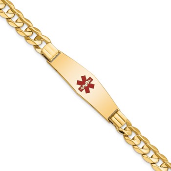 14K Medical Solid Chain/Solid Plate Soft Diamond Shape 40x12mm Centered Red Enamel Curb Link 8 inch ID Bracelet