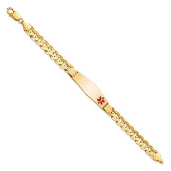 14K Medical Solid Chain/Solid Plate Soft Diamond Shape 39x12mm Off-Center Red Enamel Curb Link 8 inch ID Bracelet — alternate view