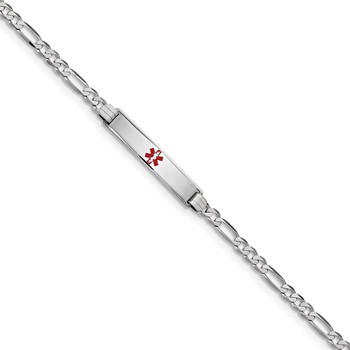 14K White Gold Medical Red Enamel Figaro Link ID Bracelet