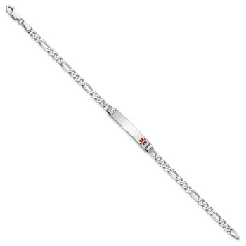 14K White Gold Medical Solid Chain/Solid Plate 26x5mm Off-Center Red Enamel Figaro Link 7 inch ID Bracelet — alternate view