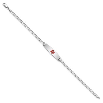 14K White Gold Medical Solid Chain/Solid Plate 24x7mm Soft Diamond Shape Centered Red Enamel Flat Curb Link 8 inch ID Bracelet — alternate view