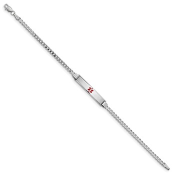 14K White Gold Medical Red Enamel Flat Curb Link ID Bracelet — alternate view